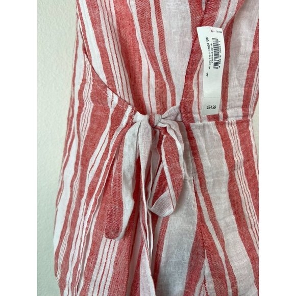Old Navy women's small red white striped linen blend wrap ruffle cap sleeve top - Picture 5 of 7